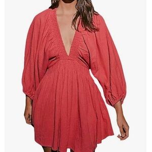 Elegant Red V-Neck Mini Dress